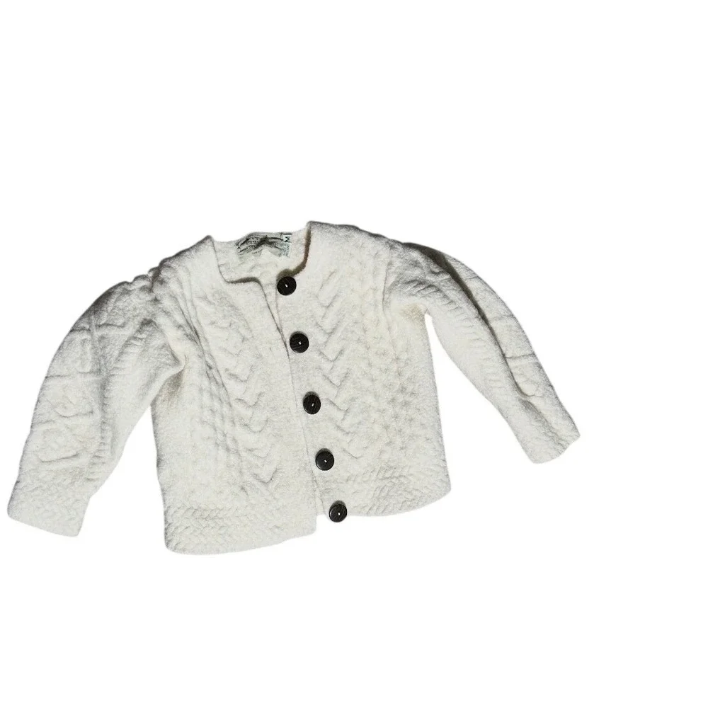 Aran Sweater Market Kids Wool Cable Knit Cardigan Made in Ireland Size M